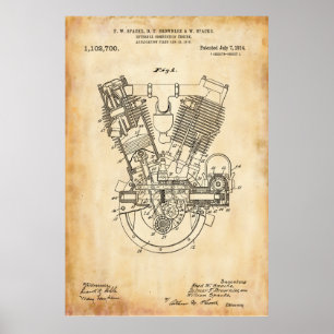 Altes Papier   Patent für den Motor von Verbrennun Poster