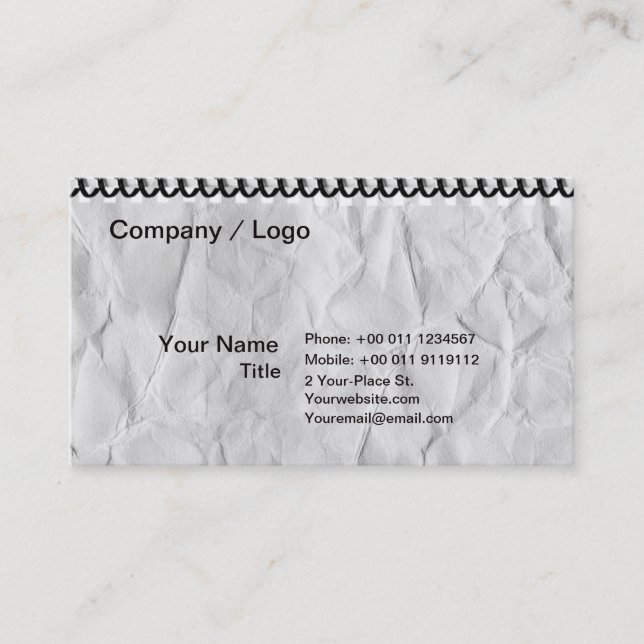 altes Papiernotizbuch mit Spirale Visitenkarte (Vorderseite)