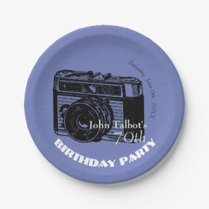 Altes Party-Papierplatte Geburtstag der Kamera 70. Pappteller