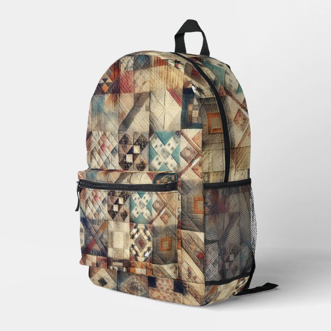Altes Patchwork-Quilt-Muster Bedruckter Rucksack (Rückseitige Ecke Rechts)