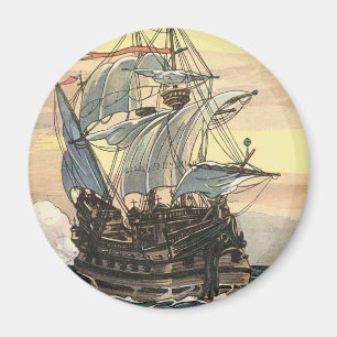Altes Piratenschiff, Galleon segelt auf dem Ozean Magnet