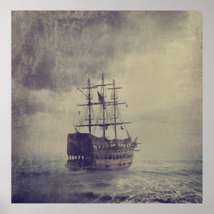 Altes Piratenschiff im Meer. Poster
