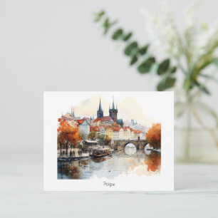 Altes Prag Aquarell – Gemalte Postkarte