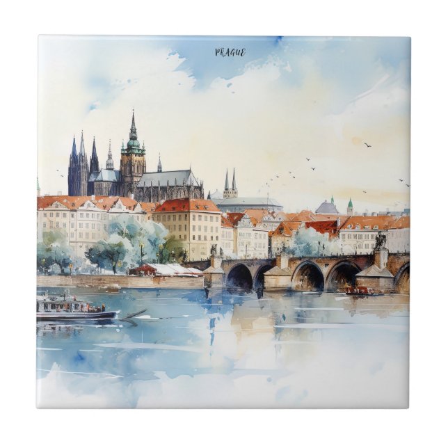 Altes Prag, Karlsbrücke Wasserfarbe Fliese (Vorderseite)
