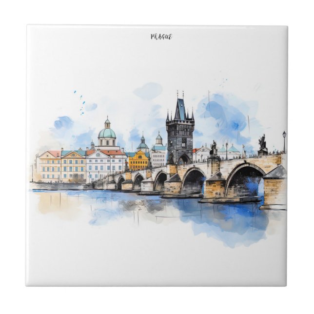 Altes Prag, Karlsbrücke Wasserfarbe Fliese (Vorderseite)