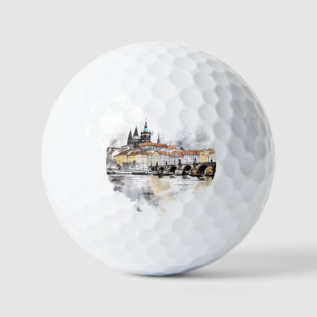 Altes Prag, Karlsbrücke Wasserfarbe Golfball (Vorderseite)