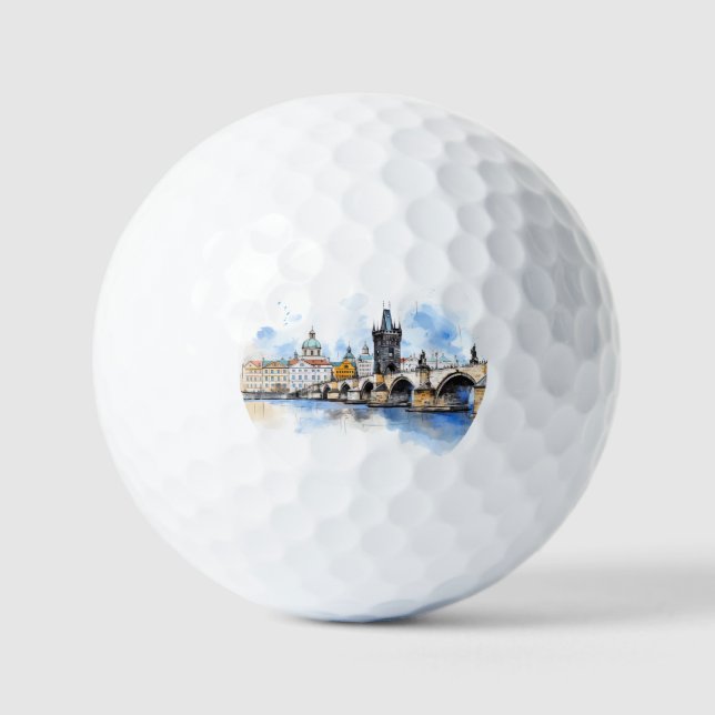 Altes Prag, Karlsbrücke Wasserfarbe Golfball (Vorderseite)