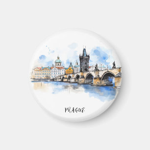 Altes Prag, Karlsbrücke Wasserfarbe Magnet