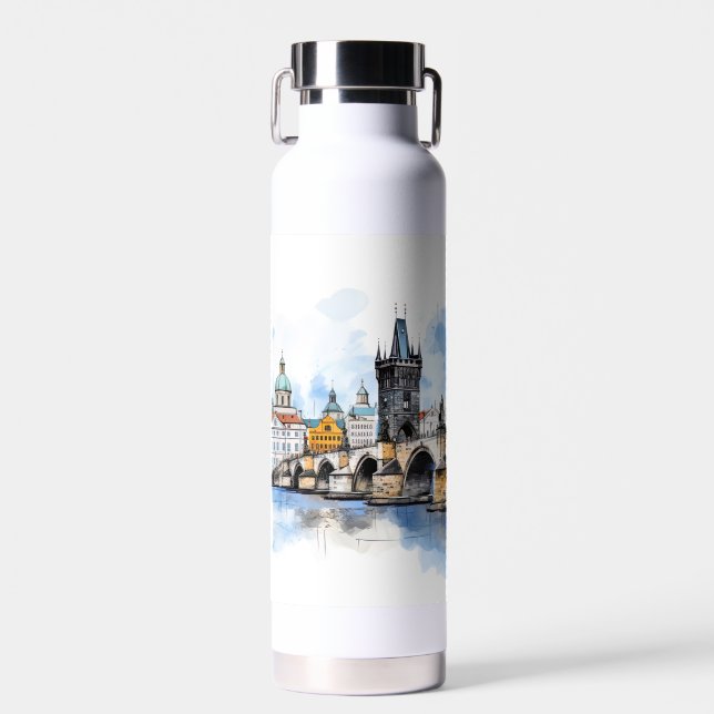 Altes Prag, Karlsbrücke Wasserfarbe Trinkflasche (Vorne)