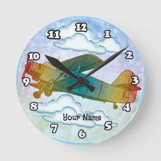 Altes Regenbogenflugzeug Runde Wanduhr