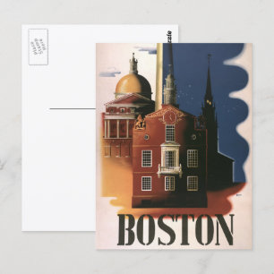 Altes Reiseplakat aus Boston, Massachusetts Postkarte