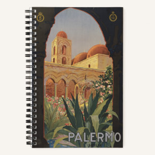 Altes Reiseplakat für Palermo, Italien. Notizbuch