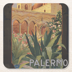 Altes Reiseplakat für Palermo, Italien. Rechteckiger Pappuntersetzer