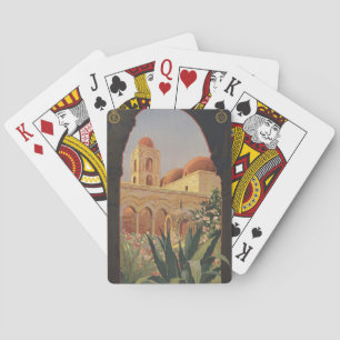 Altes Reiseplakat für Palermo, Italien. Spielkarten