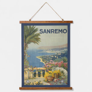 Altes Reiseplakat von San Remo von einer Terrasse Wandteppich Mit Holzrahmen