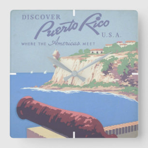 Altes Reiseplakat zur Förderung Puerto Ricos Quadratische Wanduhr
