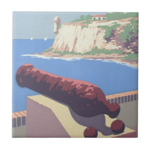 Altes Reiseplakat zur Förderung von Puerto Rico Fliese