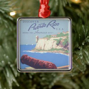 Altes Reiseplakat zur Förderung von Puerto Rico Ornament Aus Metall
