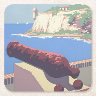 Altes Reiseplakat zur Förderung von Puerto Rico Rechteckiger Pappuntersetzer