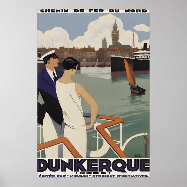 Altes Reiseposter Dunkirchen Frankreich Chemin de  Poster (Vorne)