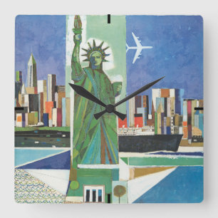 Altes Reiseposter für American Airlines Quadratische Wanduhr