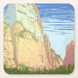 Altes Reiseposter für den Zion-Nationalpark Rechteckiger Pappuntersetzer