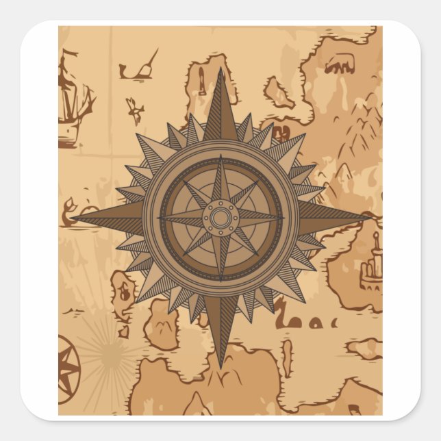 Altes Retro Kompass Wegweiser Viking Quadratischer Aufkleber (Vorderseite)