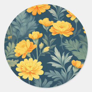 Altes Ringelblumen-Blumenmuster Runder Aufkleber