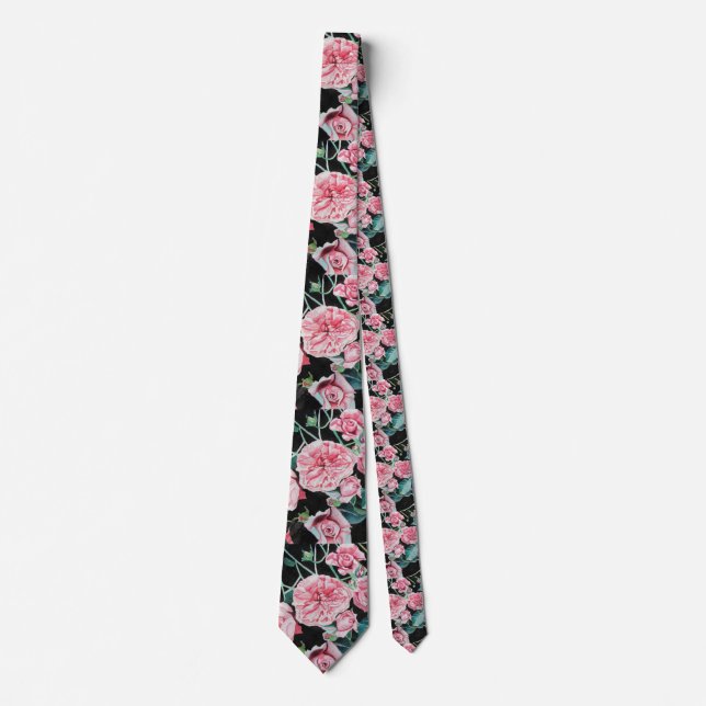 Altes Rosa und Schwarze Rose Mens Neck Tie Krawatte (Vorderseite)