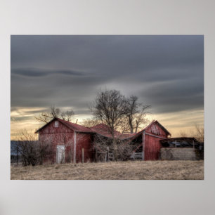 Altes Rotbarn Winterbaume HDR. Fotografie Poster