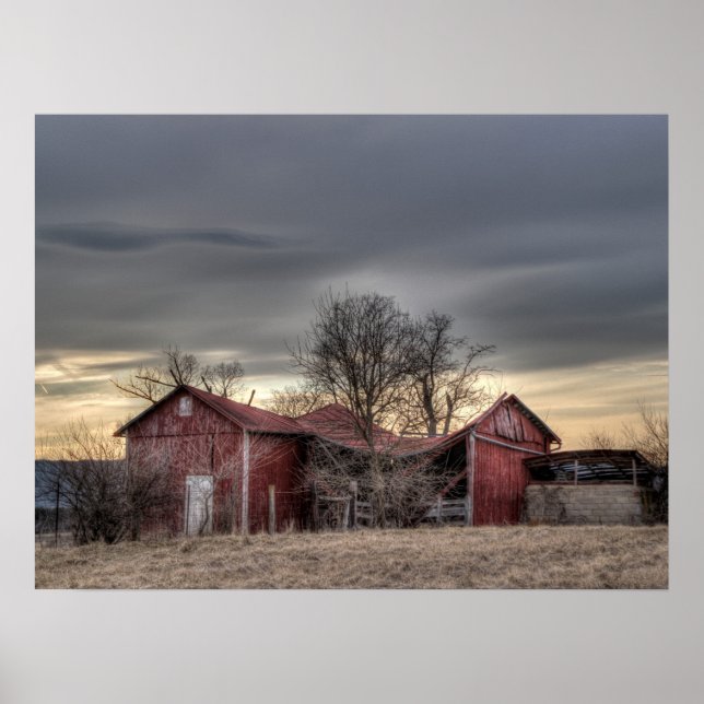 Altes Rotbarn Winterbaume HDR. Fotografie Poster (Vorne)