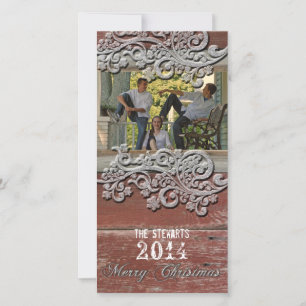 Altes Rotes Barn Holz Silberschnee Foto Weihnachts Feiertagskarte