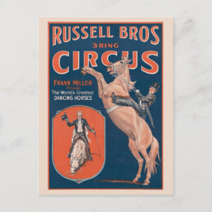 Altes Russell Brothers Zirkusposter. Postkarte