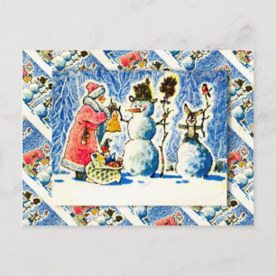 Altes russisches Weihnachten, Schneemann, Weihnach Feiertagspostkarte