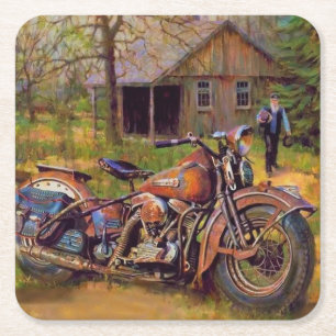 Altes Rusty Motorrad Kunstvoll wandern Rechteckiger Pappuntersetzer