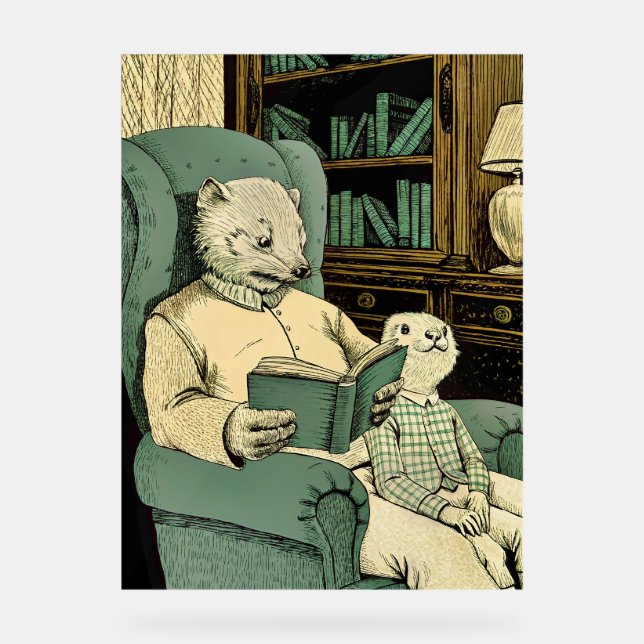 Altes Schaf las ein Buch an ein junges Schaf Acrylschild (Vorderseite)