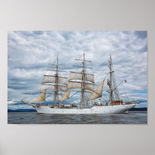 Altes Schiff auf hoher See bemalt Poster