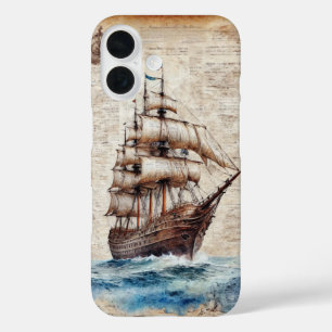 Altes Schiff im Ozean auf Pergament iPhone 16 Hülle