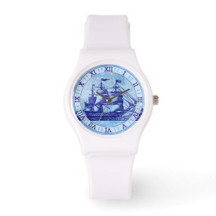 Altes Schiff und Karte Blue Nautical Sailors Armbanduhr