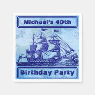 Altes Schiff und Map Blue Beach Party Serviette