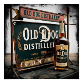 Altes Schild, das OLD DOG RUM bewirbt - Wandkunst  Poster
