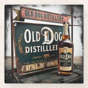 Altes Schild für OLD DOG RUM Glasuntersetzer
