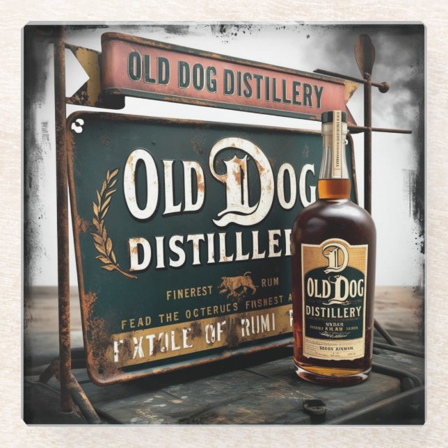 Altes Schild für OLD DOG RUM Glasuntersetzer (Vorderseite)