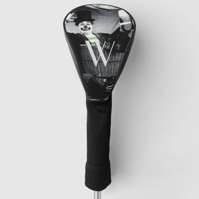 Altes Schwarz-Weiß-Foto eines goofy Clowns Golf Headcover (Vorderseite)