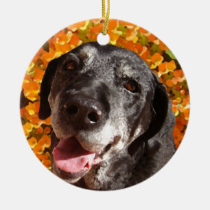 Altes schwarzes Labrador Keramik Ornament
