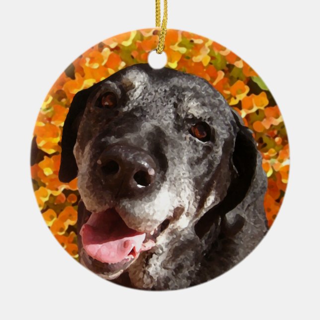 Altes schwarzes Labrador Keramik Ornament (Vorne)