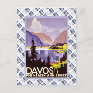 Altes Schweizer Eisenbahnplakat, Davos für Gesundh Postkarte