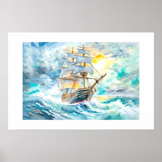 Altes Segelboot im Sturm Poster (Vorne)