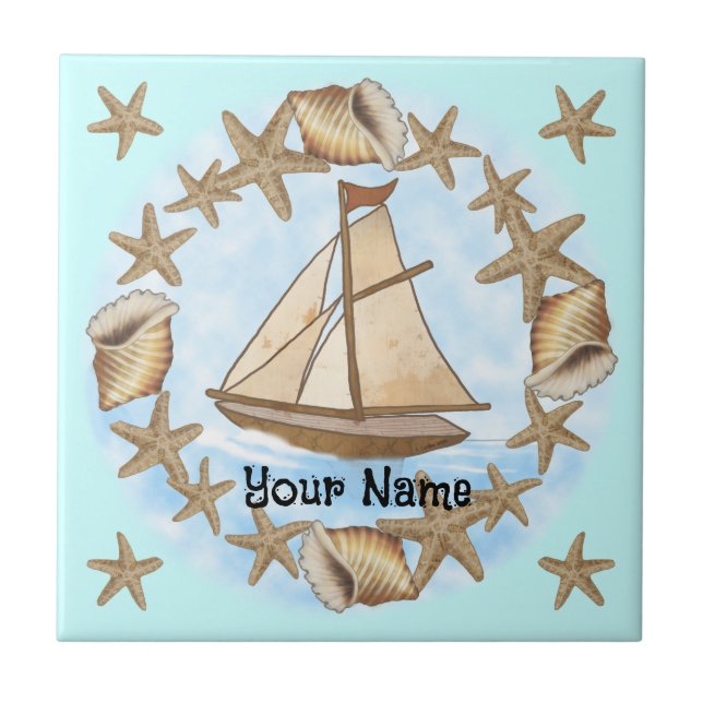 Altes Segelboot Tile  Fliese (Vorderseite)