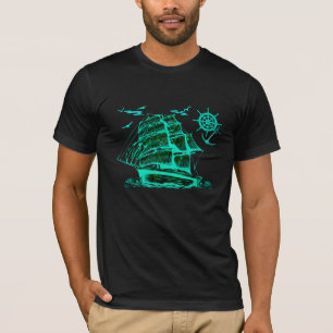Altes Segelschiff mit grüner Grafik T-Shirt